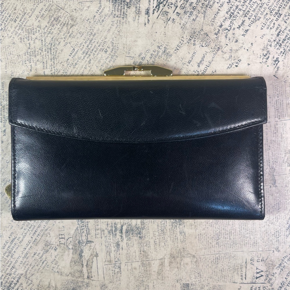 Vintage Bosca Kidskin Leather Wallet Attached Coin Purse Kiss Lock Organizer